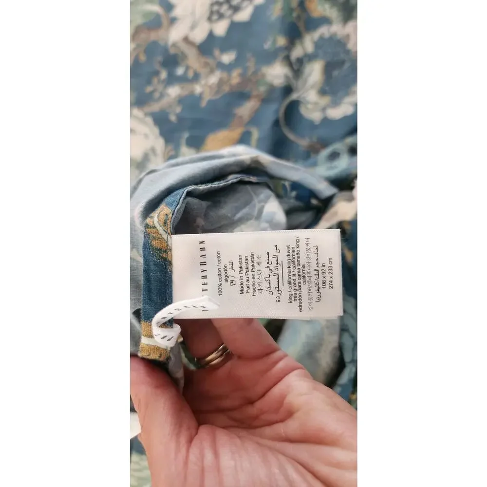 Pottery Barn Dahlia Floral Percale Blue Cotton California King Duvet Cover
